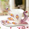 Mugs 230ml Ceramic Coffee Mug Peacock Bone Porcelain Cup Dish Spoon Tea Set Elegant Cute