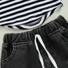 Clothing Sets Toddler Baby Boys Clothes Long Sleeve Round Neck Stripe Print T-Shirt Denim Ripped Pants Set Kids Sports Suits Outfits
