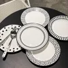 Plates Simple Nordic Hepburn Style Black And White Wave Point Ceramic Plate Tableware Household Dessert Cake Fruit