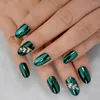 False Nails Metallic Mirror Acrylic Custom Press On Green Alloy Silver Leaf Decoration Lady Fingernails 24