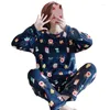 dames nachtkleding dames dames winter 2-delige pyjama set lange mouw pullover tops losse broek cartoon dierenprint dik warm koraal