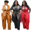 Women's Plus Size Tracksuits Pu Leather Sets Two Piece Set Winter Clothes Sleeveless Blazer and Pant Office Ladies Wholesale Drop 230130
