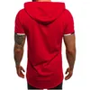 Hommes T-shirts T-shirt Hommes À Capuche Chemise Streetwear 2023 Mode Court Déchiré Patchwork T-shirts Homme D'été Casual Slim Manches À Capuche Tee