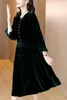 Casual Dresses Solid Black Woman Velvet Dress Winter Stand Collar Ladies Aline Thick Slim Knee Dres Office Lady 230130