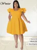 Plus size Dresses Wmstar Size for Women Elegant Party Solid Ruffles Sleeve Big Hem Midi Dress Wholesale Drop 230130