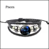 Braccialetti con ciondoli Zodiaco Vetro Fibbia in metallo Gioielli Costellazione di moda Tessuto nero Bracciale in pelle multistrato Dh Drop Delivery Dh9U4