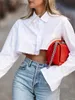 Women's Blouses Shirts TWOTWINSTYLE Sexy Crop Top Tassel Solid Color Shirt For Women Lapel Collar Long Sleeve Loose Oversized Shirts Female 230130