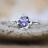 Bröllopsringar Hainon Red Rose Flower Leaf Size 5-8 Finger For Women Silver Color Pink Purple Zircon Ring Glamour smycken gåva