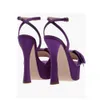 Фиолетовые атласные сандалии на платформе с бантом Туфли-лодочки Обувь для женщин Вечерняя обувь Туфли женские на каблуке 14 см с открытым носкомРоскошные дизайнерские сандалии с ремешком на щиколотке