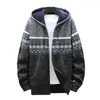 Men's Jackets Men Hooded Coat Vintage Print Drawstring Knitted Autumn Winter Thicken Plush Cardigan Sweater For Office