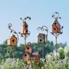 Bird Cages House With Pole Metal Feeders Garden Stakes Art House For Courtyard Backyard Patio Outdoor Decoration 230130