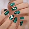 Valse nagels metalen spiegel acryl aangepaste druk op groene legering zilveren blad decoratie dame vingernagels 24