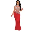 Women Party Dresses Sexig ärmlöst nät Se genom Rhinestone Bodycon dragkedja Long Dress Clubwear outfit