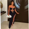 Two Piece Dress Adogirl Metal Ring Two Piece Set Women Party Dress Strapless Crop Top High Split Maxi Skirt Summer Holiday Beach Outfits Suit 230130