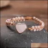 Tennis Women Rose Quartz Heart Stone Charm Pink Jasper Bead String Braided Bracelet Handwoven Natural Adjustable Wrap Bracelets 3684 Dhtd0