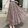 Skirts Lace Half Women's Autumn High Waist Mid Length A-line Draping Pleated Large Swing Hollow Faldas Fashion Clothes For Women