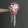 Decorative Flowers Waterfall Wedding Bride Holding Flower Artificial Calla Lily Drill Buckle Water Drop Po Bouquet Bridesmaid Decoration