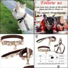 Dog Collars Leashes Designer Leather Collar And Leash Set Adjustable Basic Check Pattern Durable Harness With Metal Buckle Suitabl