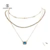 Naszyjniki wisiorek vintage mtilayer złota geometria niebieska nędzna łańcucha dhinestone dla kobiet walentynki Dzień Uroga upuszczenie biżuterii DHDM1