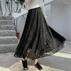 Skirts Lace Half Women's Autumn High Waist Mid Length A-line Draping Pleated Large Swing Hollow Faldas Fashion Clothes For Women