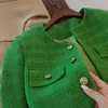 Vestes pour femmes Vintage Vert Tweed Veste Courte Femmes Printemps Automne Mode Coréenne À Manches Longues Boutons Casual Manteau Court Élégant Chaquetas 230130