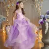 Girl Dresses Glitter Lavender Flower Girls Cap Sleeves Scoop Summer Princess Wedding Birthday Dress Tiered Party Pageant Prom Gown