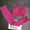 Aktiva uppsättningar sömlösa leggings strappy Bra Yoga Set 2st Women Gym Fitness Clothing High midjan Rinnande sportkläder