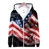 Sweats à capuche pour hommes Impression numérique Casual Hommes et femmes Zipper Hooded Fabricants American Independence Day 3D 2023 Cn (origine) Sidno