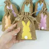 24pcs Easter Bunny Burlap Candy Bags With Drawstring Rabbit Linen Storage Bags Easter Party Favors Decoration Gift Packaging Bag FY5654 ss0130