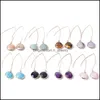 Charm Designer Oval Stone Charms Boucles d'oreilles Rose Quartz Turquoise Lapis Plaqué Or Géométrie Guérison Cristal Dangle Marque Bijoux Pour Dhiae