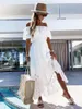 Festklänningar 2023 sommarlånga kjol damer boho spets vit strand klänning rör toppen ett ord axel sexig