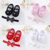 First Walkers Infant Toddler Girl Shoes Hairband Print Kids Baby Bowknot Soft Loved Berdlers Princess