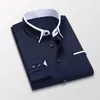 Mäns avslappnade skjortor Kvalitet Män Långärmad twill solid randig klänning Business Office Slim Fit Man 230130