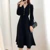 Casual Dresses Syiwidii Elegant Knit For Women Fall Winter 2023 Korean Long Sleeve Button Up V Neck A Line Sweater Midi Dress Black