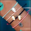 L￤nkkedja justerbar boho colorf handv￤vd vaxrep armband bladguld charm armband f￶r kvinnors alla hj￤rtans smycken g￥va drop d dhzmt