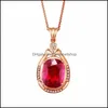 Pendant Necklaces Fashion Rose Gold Inlaid Imitation Natural Colored Rubellite Gemstone Zircon Clavicle Necklace Ladies High Jewelry Dh3Zk