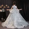 2023 Lace Flower Girls' Dresses V neck sequined Kids Pageant Wear For Wedding Little Bride Princess Gown luxury Sweep Train crystal Birthday Gowns