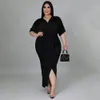 Plus Size Kleider Größe Damen Elegant Solide V-Ausschnitt Rüschen Sommer Party Club Outfit Lady Fashion Prom Abendkleider 230130