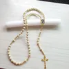 Chains Long Cross Pendant Gold Acrylic Round Bead Rosary Necklace Vintage Jesus Religious Unisex Gift Wedding Jewelry AccessoriesChains Heal