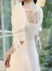 Ethnic Clothing Sexy Backless Cheongsam White A-Line Formal Party Dress Gown Lantern Sleeve Square Collar Qipao Zipper Bowknot Lady Vestidos