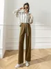 Kvinnors byxor limiguyue Loose Casual DrawString Straight Pant Women Pure Corduyoy Wide Leg Sweatpants Autumn Winter High midjebyxor U051