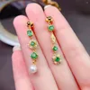 Boucles d'oreilles en peluche longs Natural Emerald Hook Fashion Green Zircon Pearl Pendant Vintage Elegant Lady Luxury Bijoux