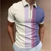 メンズポロス高品質のストライプポロシャツ男性用カジュアル半袖ポロシャツパッチワークターンダウンカラージッパーTシャツサミー230130