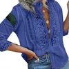 Kvinnors blusar skjortor sexig skjorta knapp ner blus fast färg blommiga broderade toppar ihåliga mönster mellanlängd ärm woma