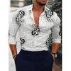 Camisas casuais masculinas Moda de outono Men grande camisa de tamanho totens de impressão longa de manga longa Cardigan Cardigan Bloups de alta qualidade 230130