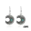 Dangle Chandelier Bohemian Vintage Turquoise Moon Earrings Female Accessories Korean Sier Hollow Curved Jewelry Drop Delivery Dhuc2