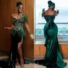 Emerald Green Mermaid evening Dresses Sexy One Shoulder Velvet Evening Gown Beaded Crystals Split Side Pageant prom Dress