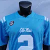 Nya fotbollströjor fotbollströjor 2022 Ny NCAA Ole Miss Rebels Football Jersey 2 Matt Corral College Sugar Bowl Patch Red Baby Blue Whi WHI