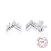 Orecchini a bottone Vero orecchino in argento sterling 925 Tiara Wishbone per le donne Gioielli di moda Anelli per orecchie Pendientes