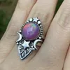 Wedding Rings Hip-hop Style Crescent Moon Moonstone Ring Teardrop Statement Stone For Women Girl Party Fashion Boho Jewelry